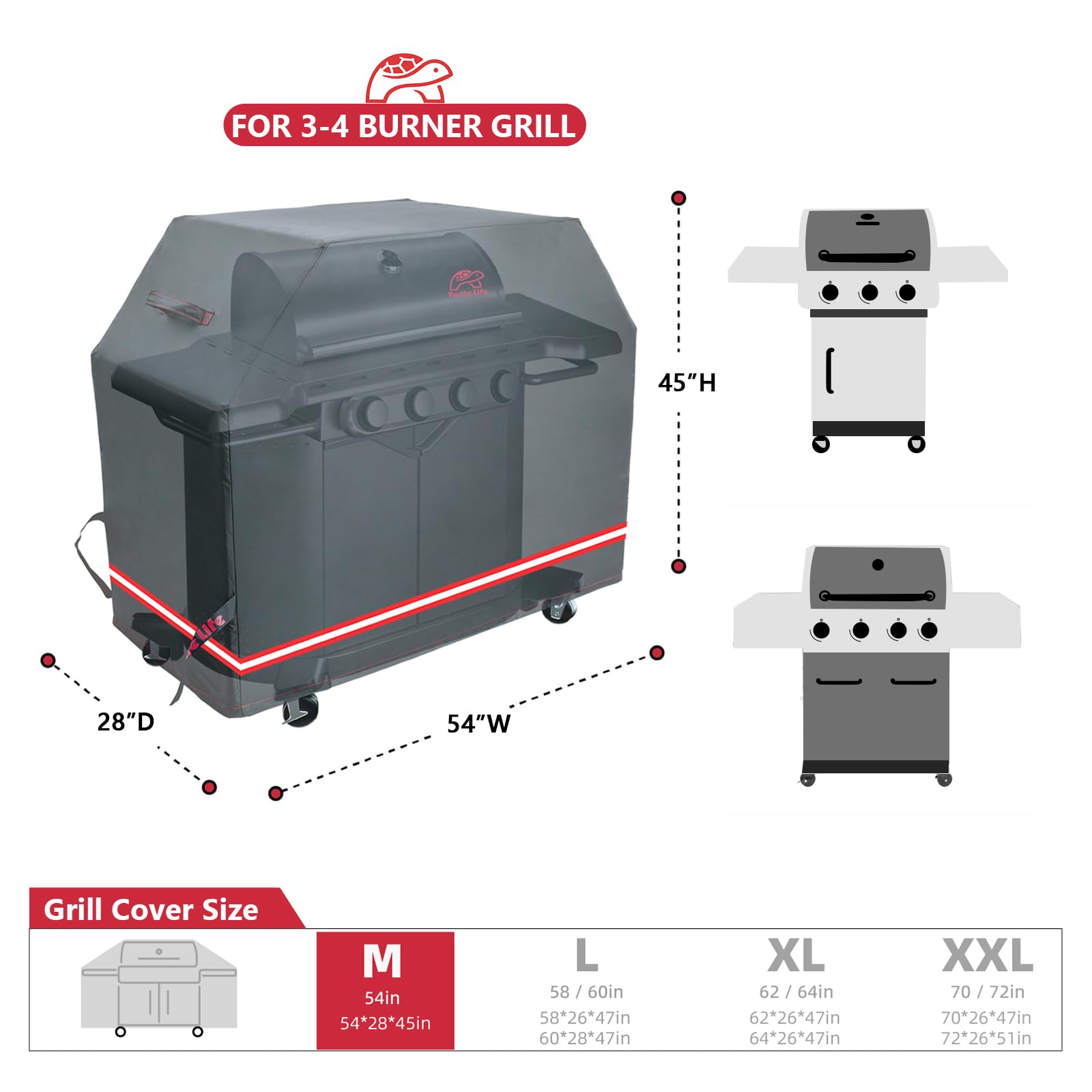 Turtle Life BBQ Grill Cover with handles and straps for secure fitting