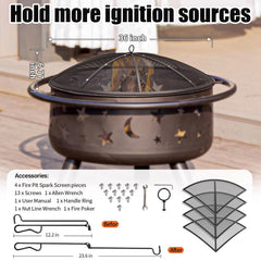 TUSGENK Fire Pit Spark Screen 36 Inch with poker