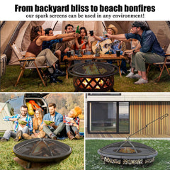 TUSGENK Fire Pit Spark Screen assembled on a patio