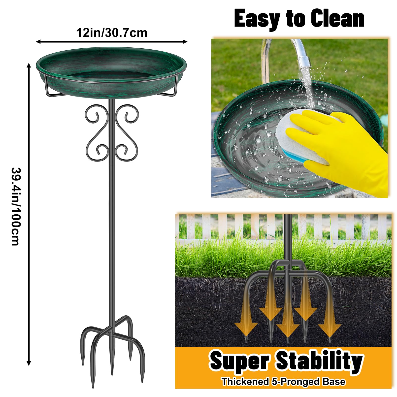 TUSPEU bird bath 12 inch bowl with water