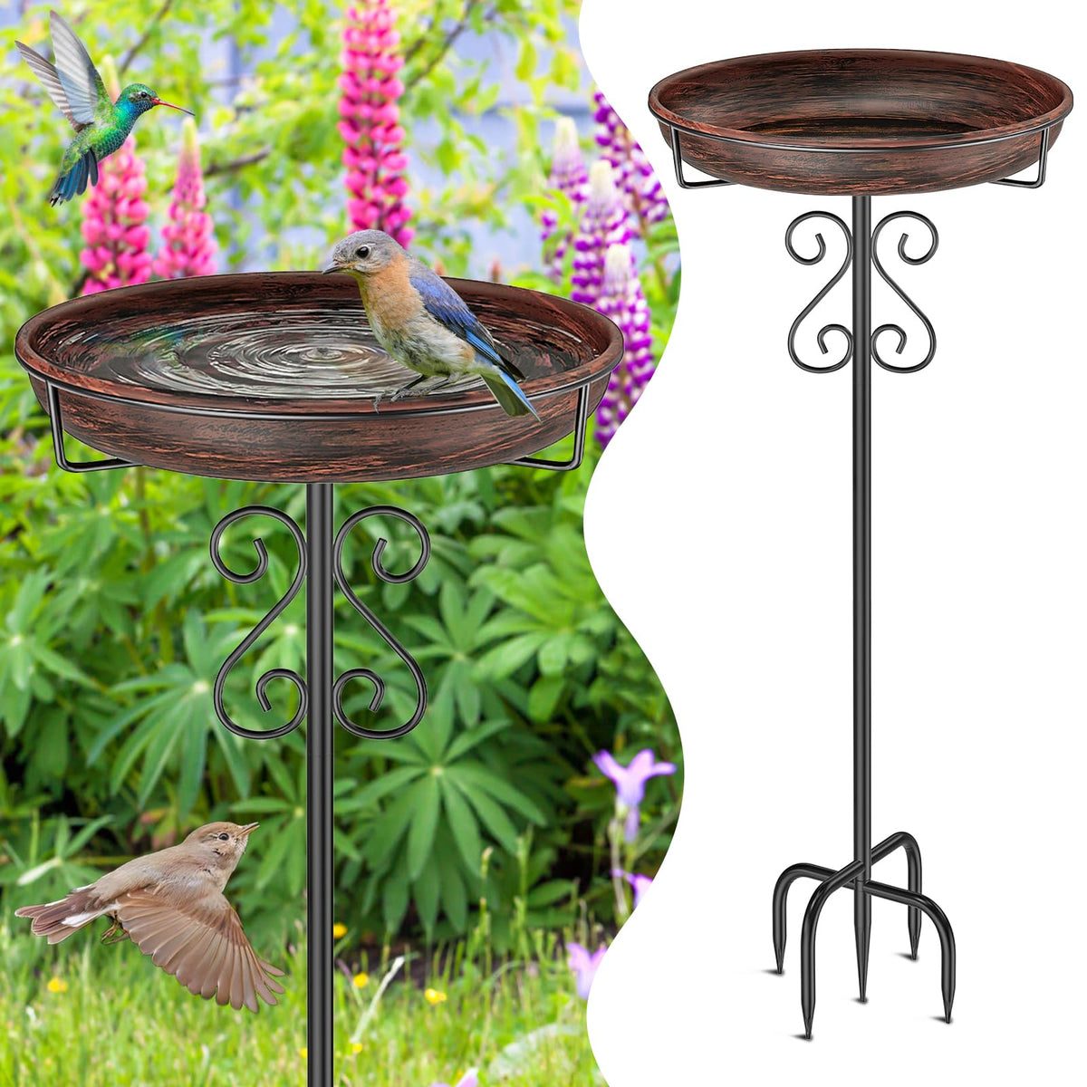 TUSPEU Bird Bath 40 Inch Vintage Bronze front view