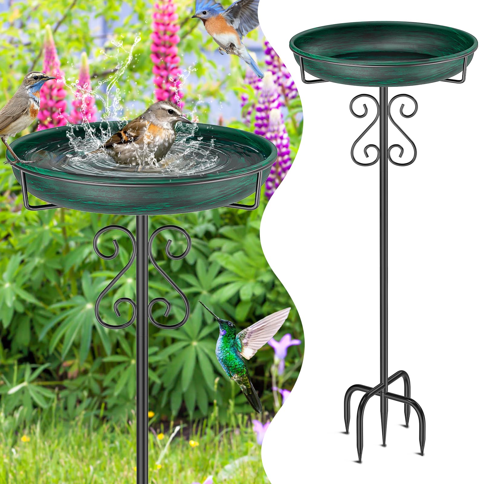 TUSPEU Bird Bath 40 Inch vintage green design front view