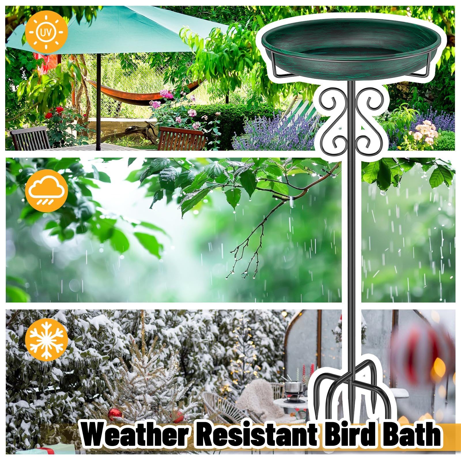 TUSPEU metal bird bath with 5-pronged base