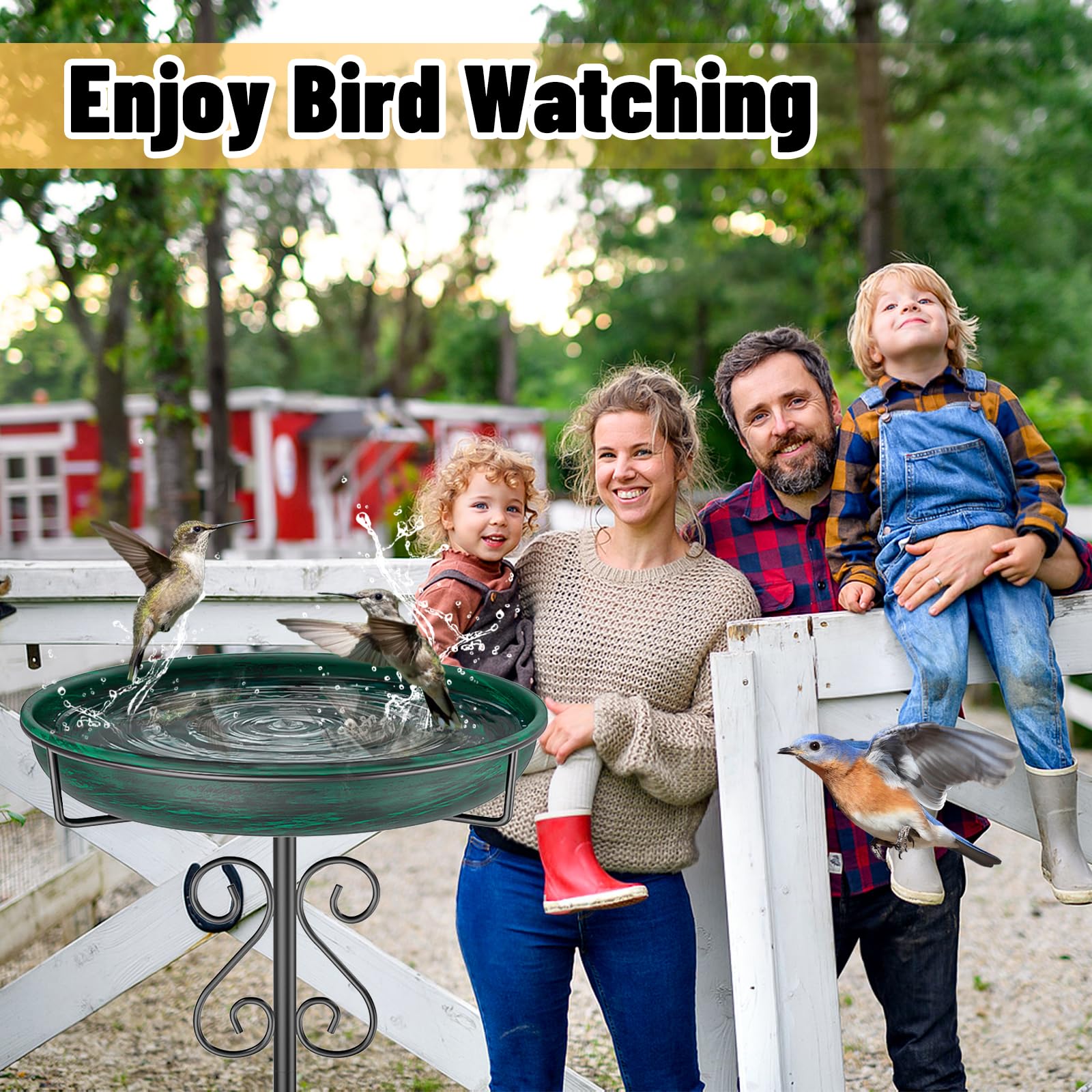 TUSPEU vintage green Bird Bath in backyard