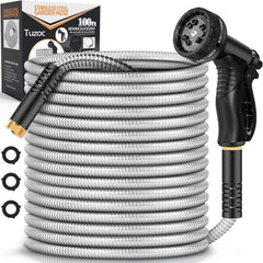 Tuzoc 100FT Garden Hose in silver with nozzle