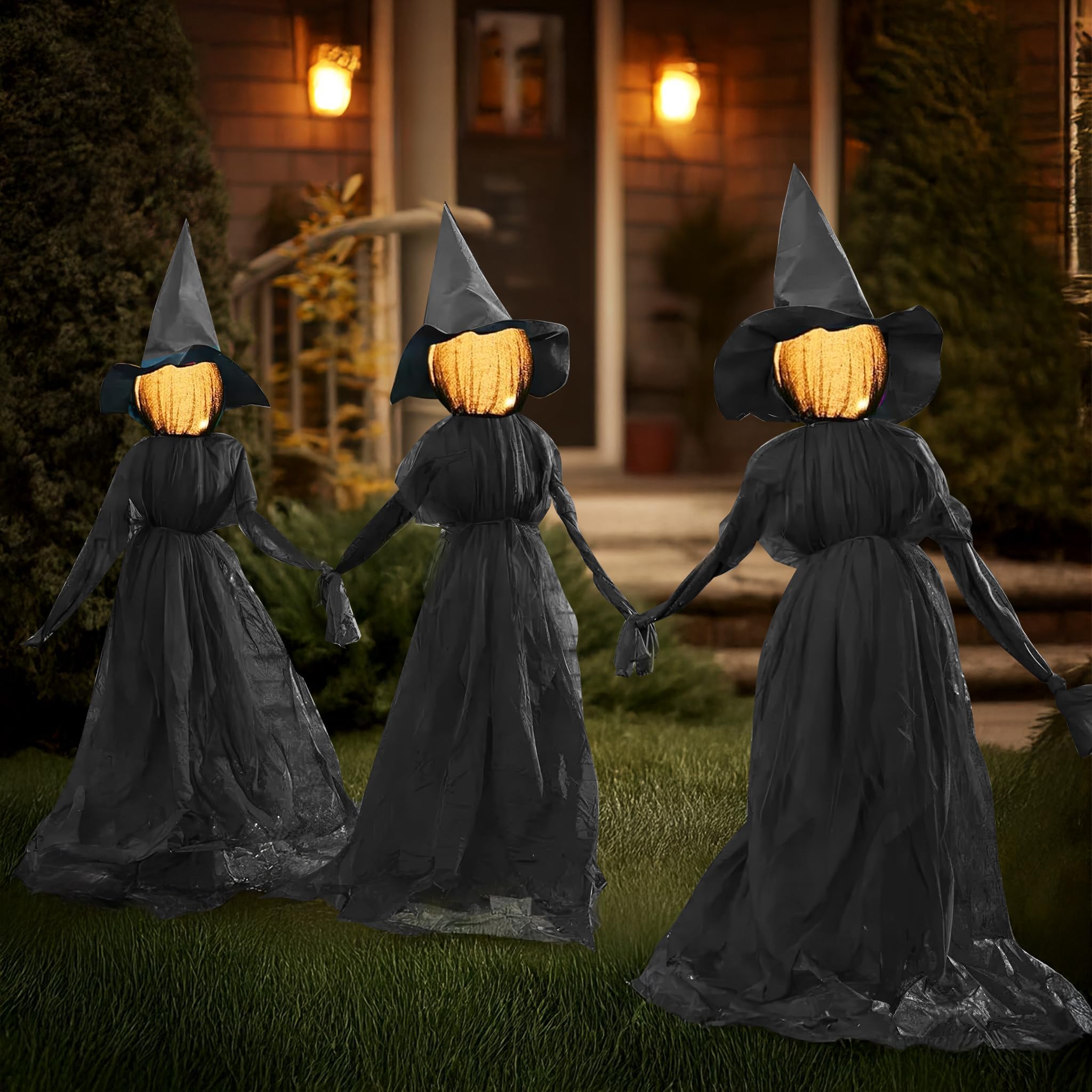 TW SHINE witches in a garden setting at night