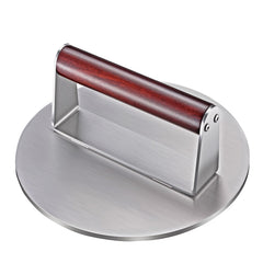 Twfatflt Heavy Duty Burger Press front view with polished stainless steel finish