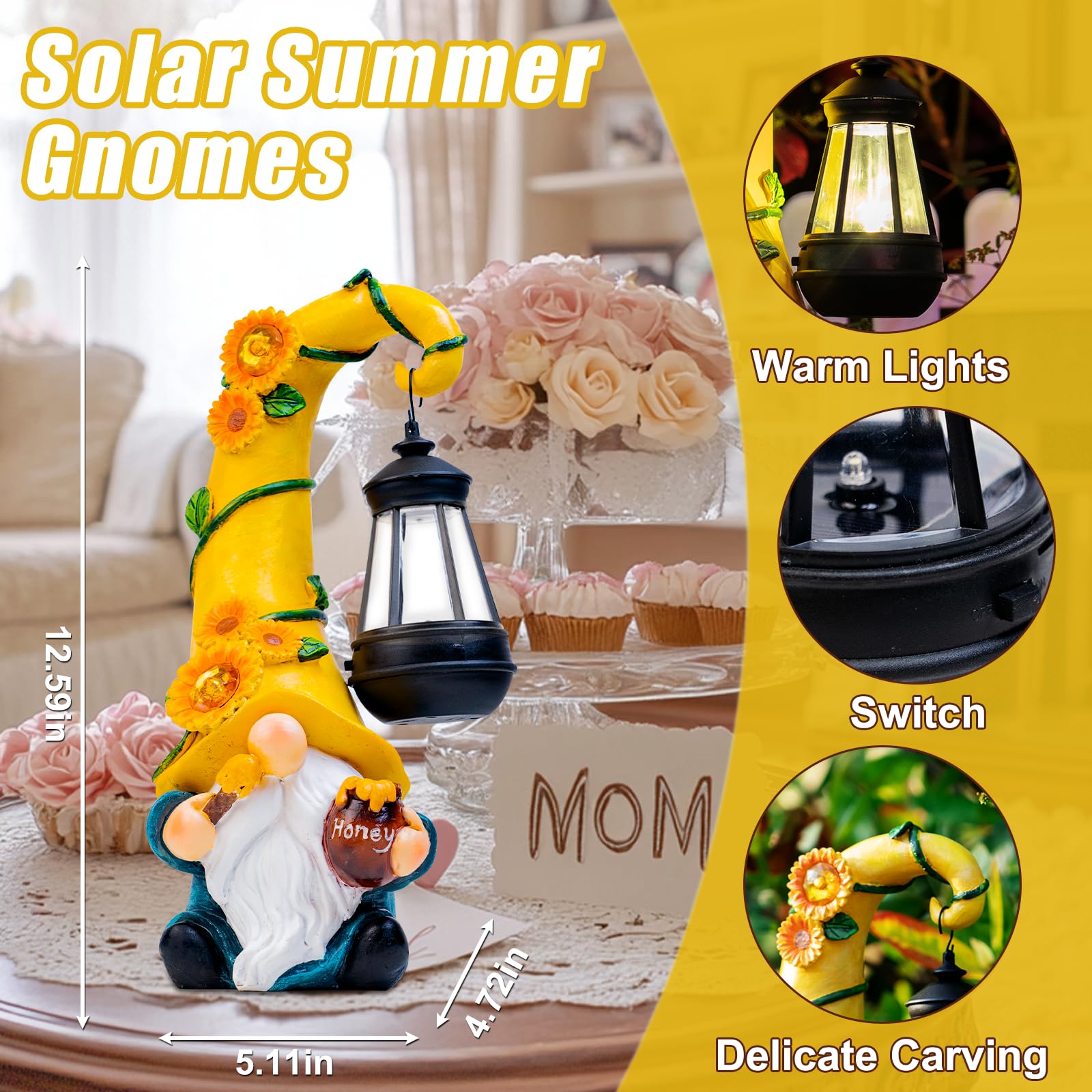 twinbling Garden Gnome Statue with solar light on
