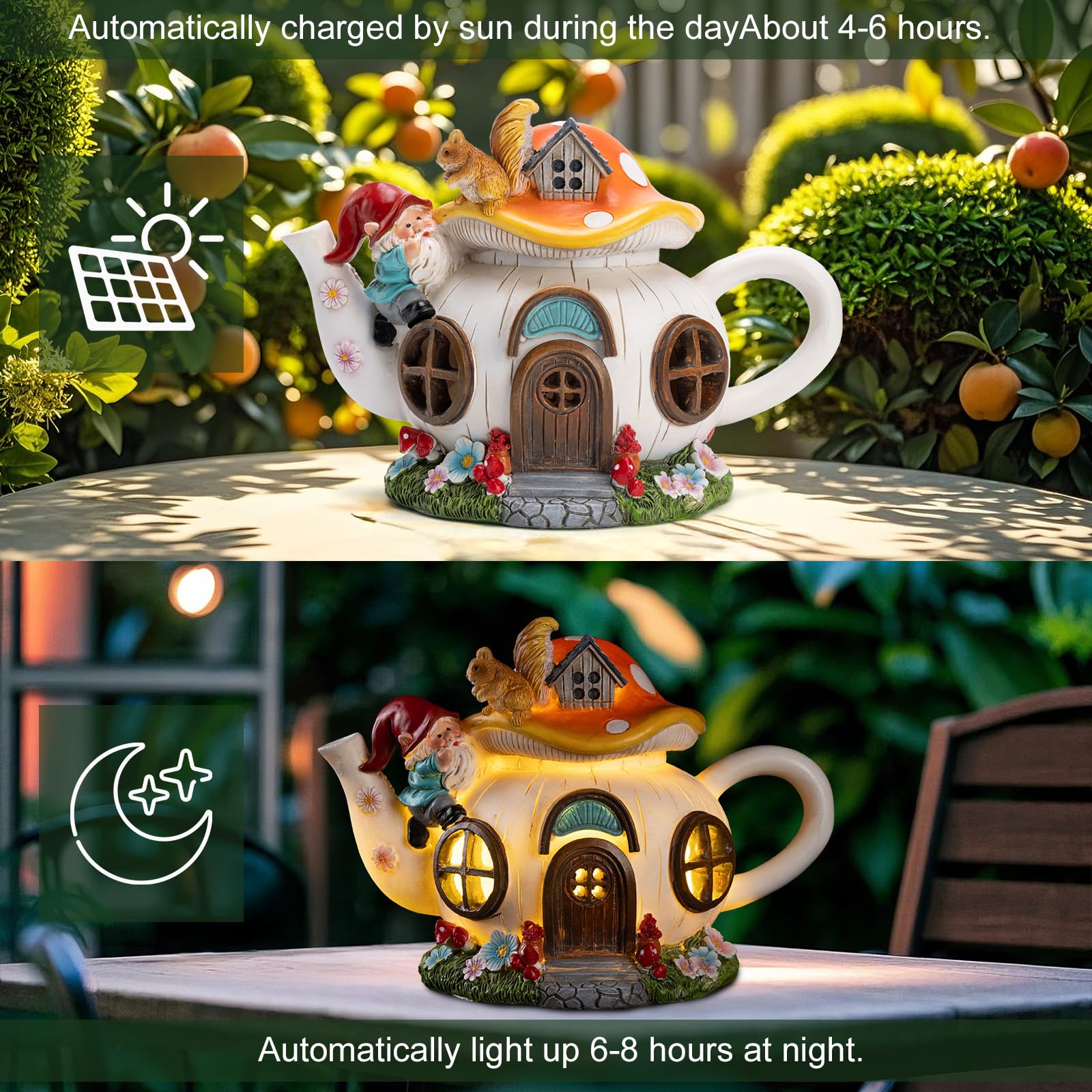 Twinbling Solar Fairy House Garden Statue illuminated at night