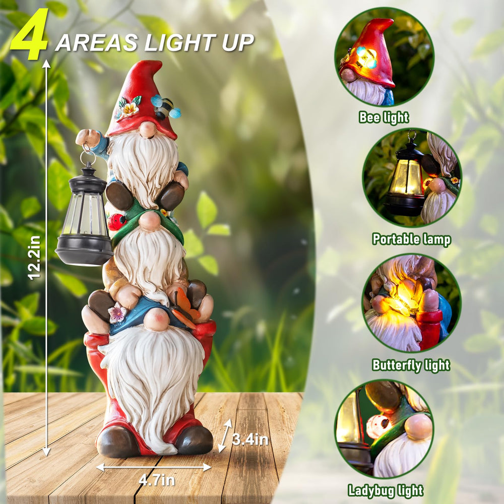twinbling Solar Garden Gnome Statue back view revealing solar panel