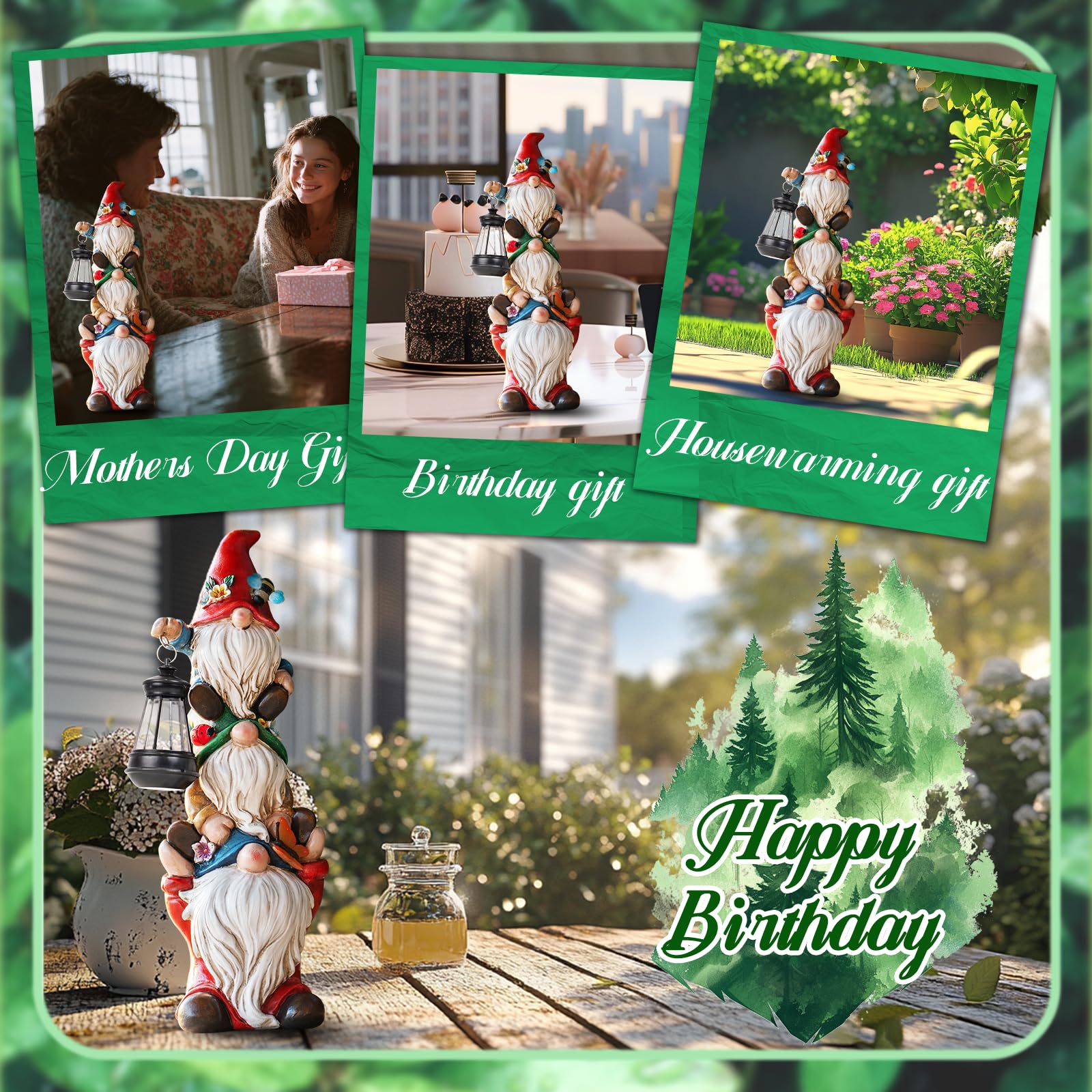 twinbling Solar Garden Gnome Statue side view showing multicolor details