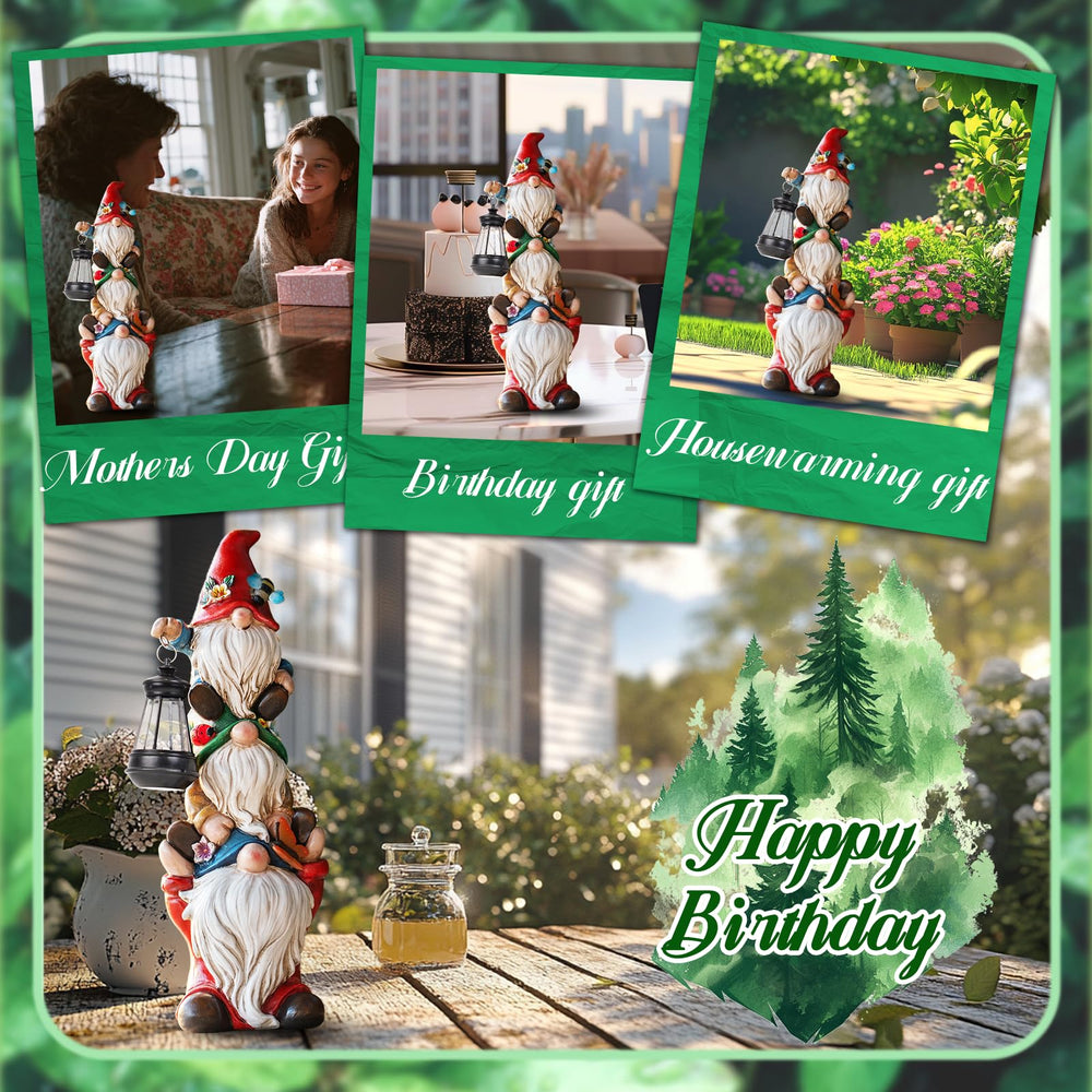 twinbling Solar Garden Gnome Statue side view showing multicolor details