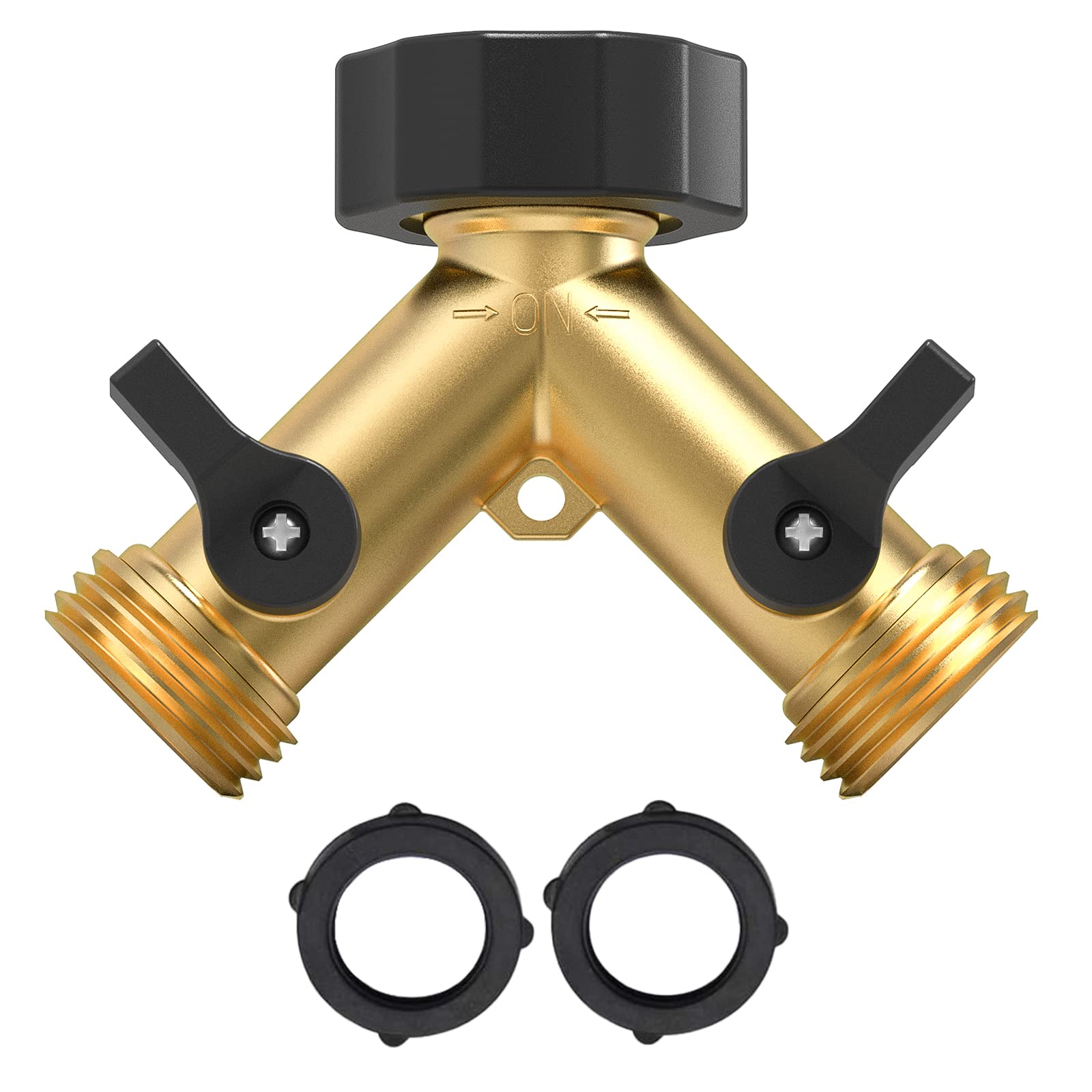 Twinkle Star 2 Way Garden Hose Splitter dimensions shown
