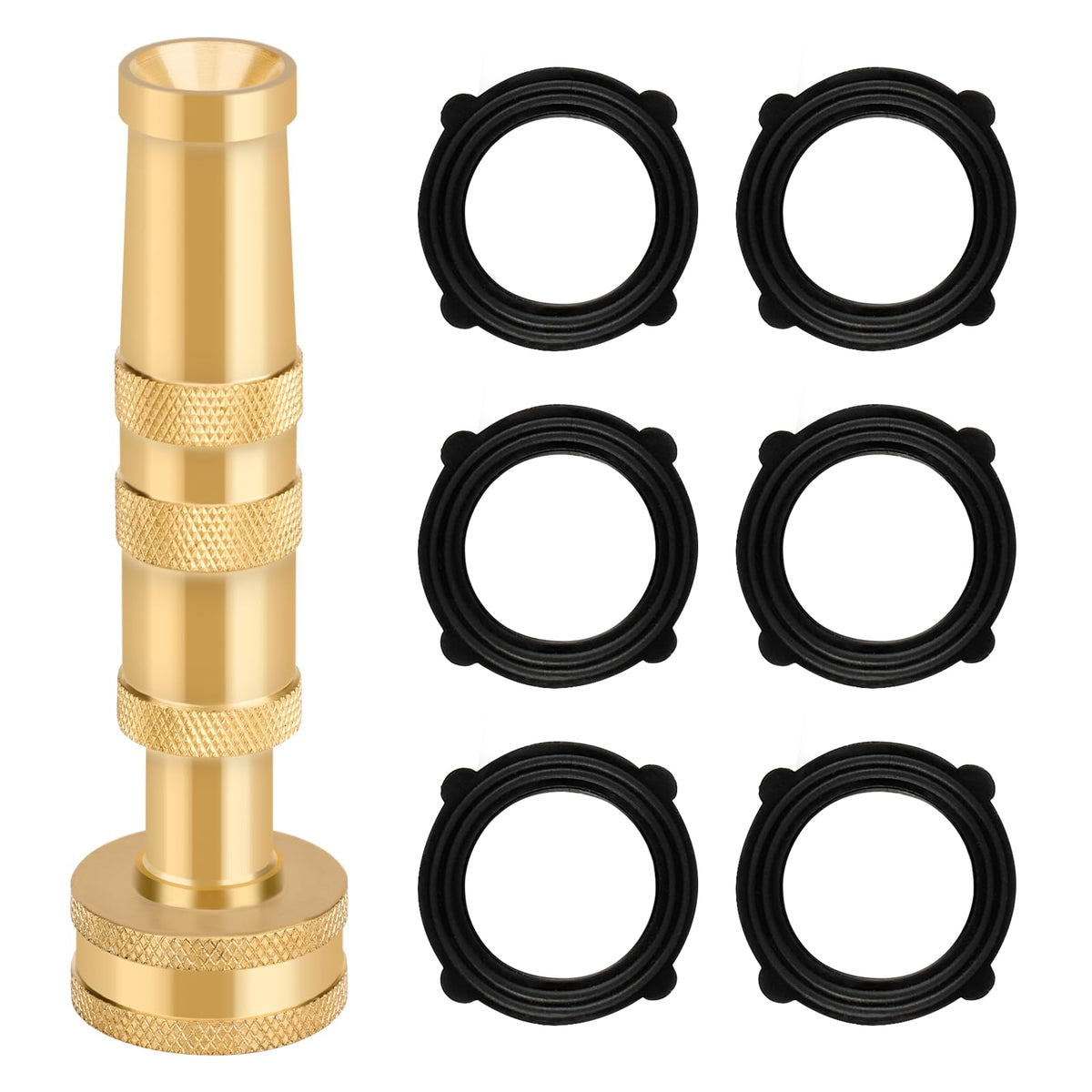 Twinkle Star garden hose nozzle front view with brass finish