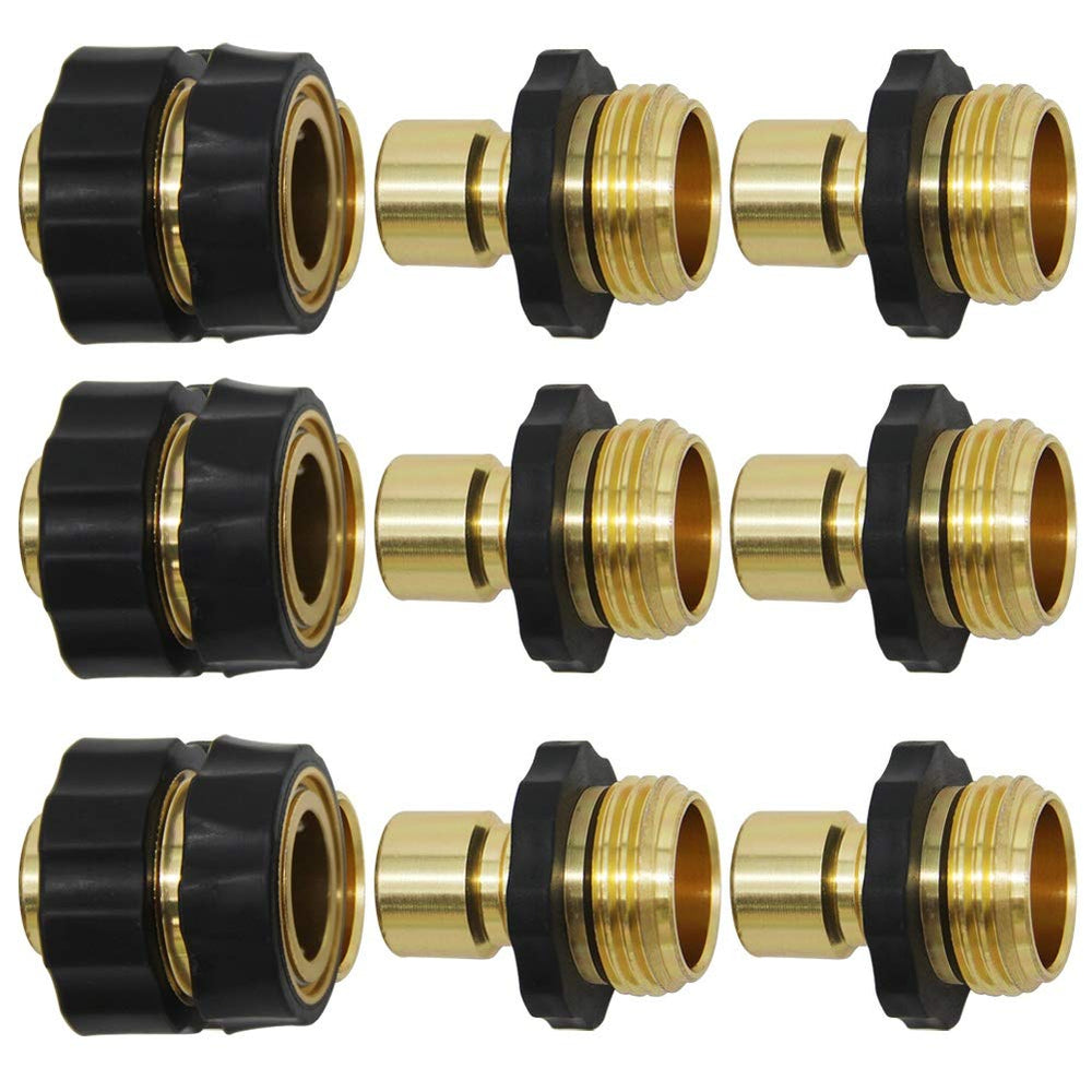 Twinkle Star Garden Hose Quick Connector, gold and black, front view