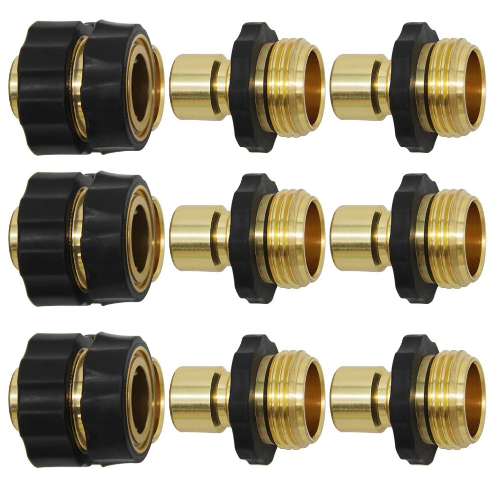 Twinkle Star Garden Hose Quick Connector, gold and black, front view