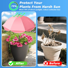 Twintaogo umbrella providing shade to potted flowers
