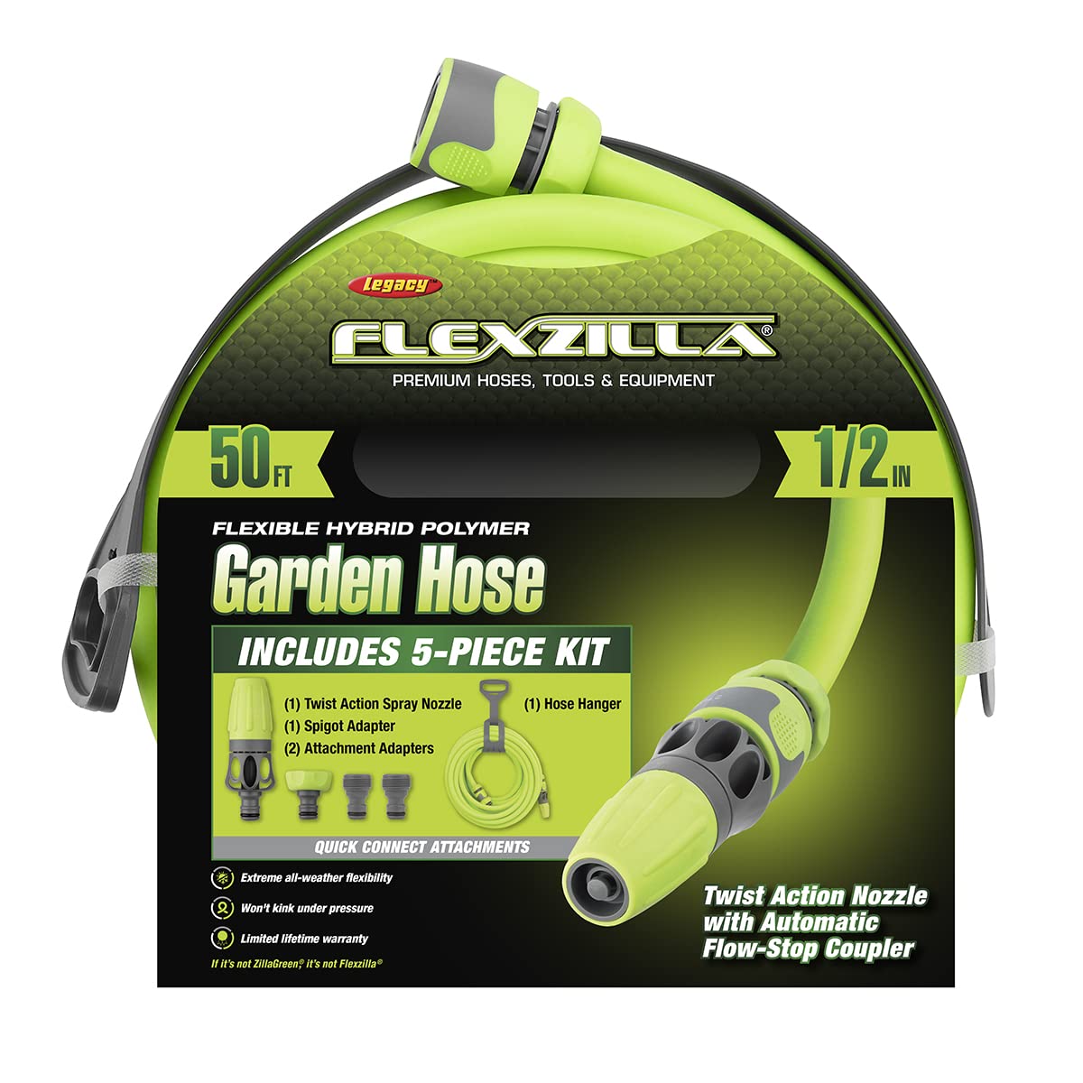Twist action nozzle included with Flexzilla Garden Hose Kit