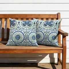 TWLEAR Outdoor Pillow 20x20 Medallion Blue side view