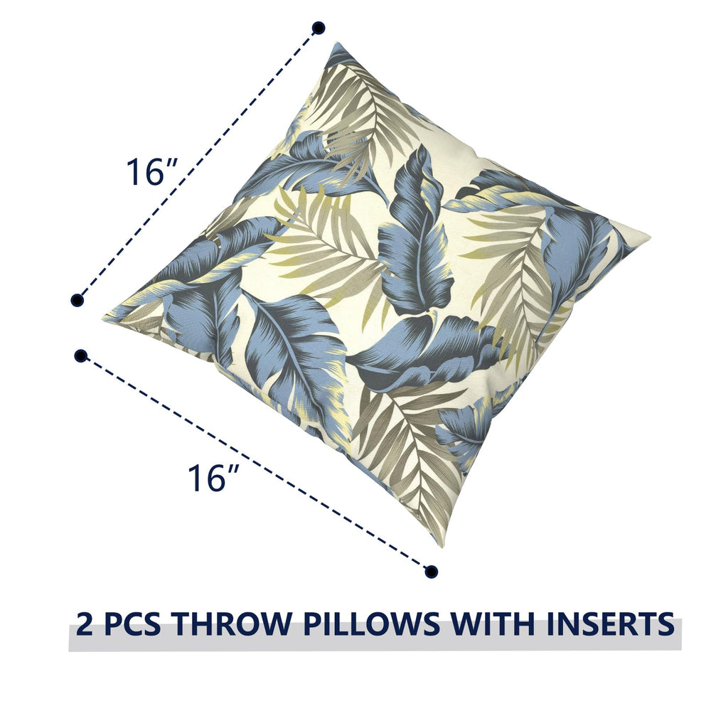 TWLEAR Outdoor Throw Pillow Lush Palm Blue on patio furniture