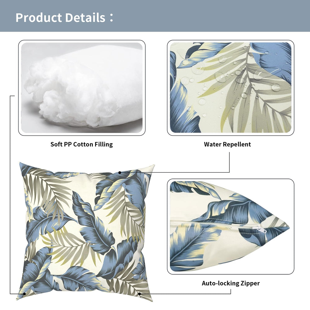 TWLEAR Outdoor Throw Pillow Lush Palm Blue with insert