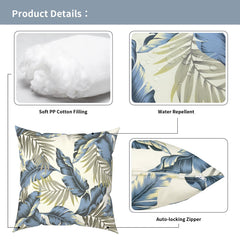 TWLEAR Outdoor Throw Pillow Lush Palm Blue with insert