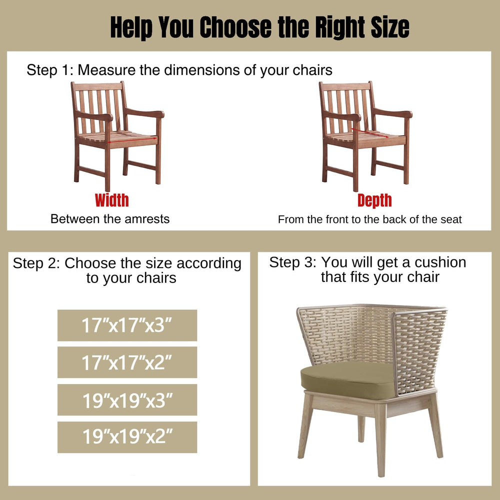 Two 17x17 D-shaped outdoor chair cushions on a patio chair