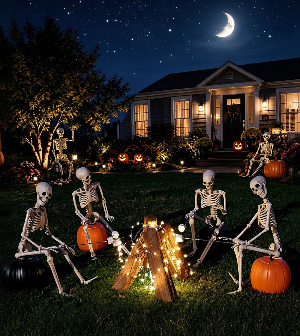 Two Aimeiar skeletons posed for Halloween decoration