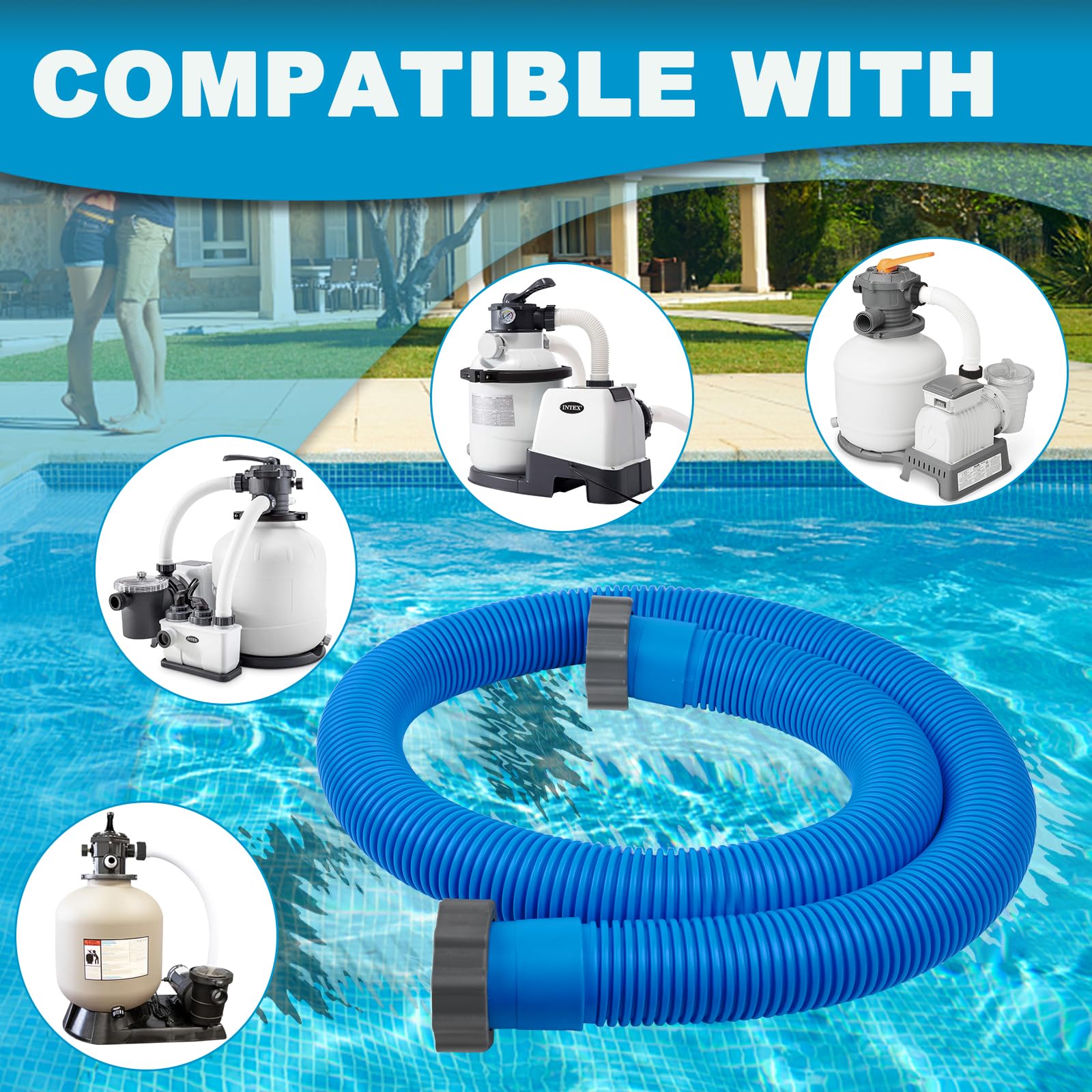 Two AISunGoo Pool Pump Replacement Hoses in package