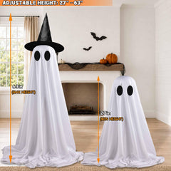 Two assembled 63-inch Halloween ghosts in outdoor setting