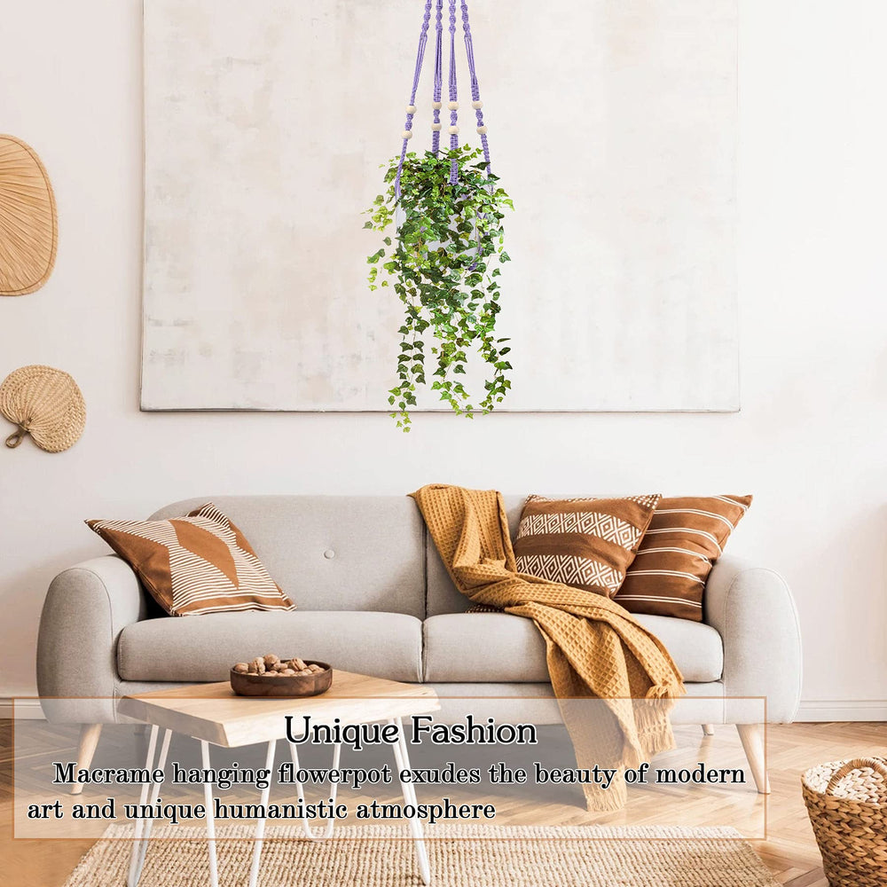 Two Augshy Macrame Hanging Planters side by side with hooks