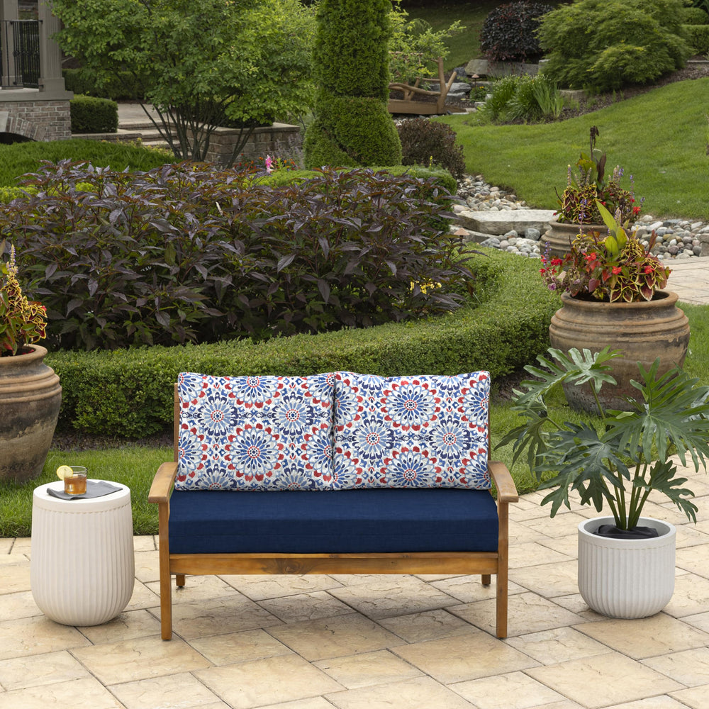 Two back pillows in Clark Blue for outdoor use