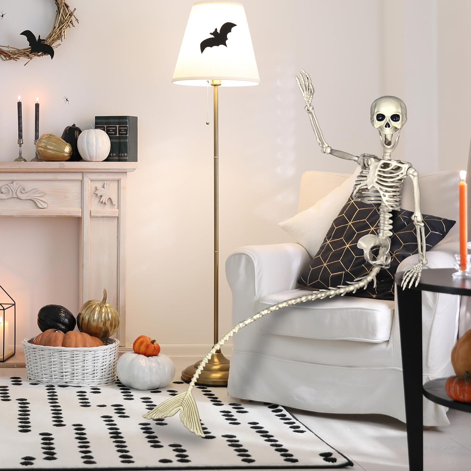 Two BEABOO mermaid skeletons dressed for Halloween
