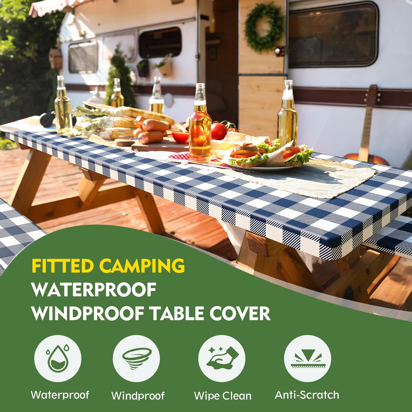 Two bench covers from Ymomode Picnic Table Cover Set, 72x12 inches