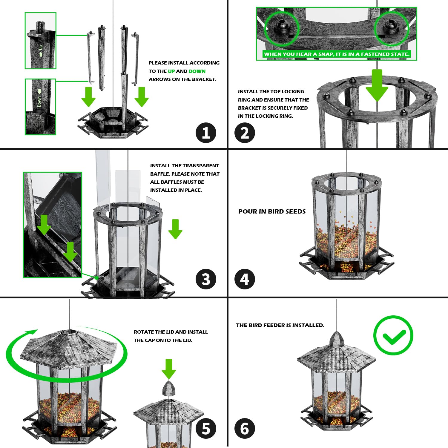 Two Birdream bird feeders in a garden setting