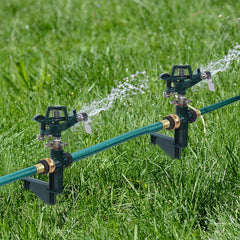 Two Biswing impact sprinklers with step spikes displayed
