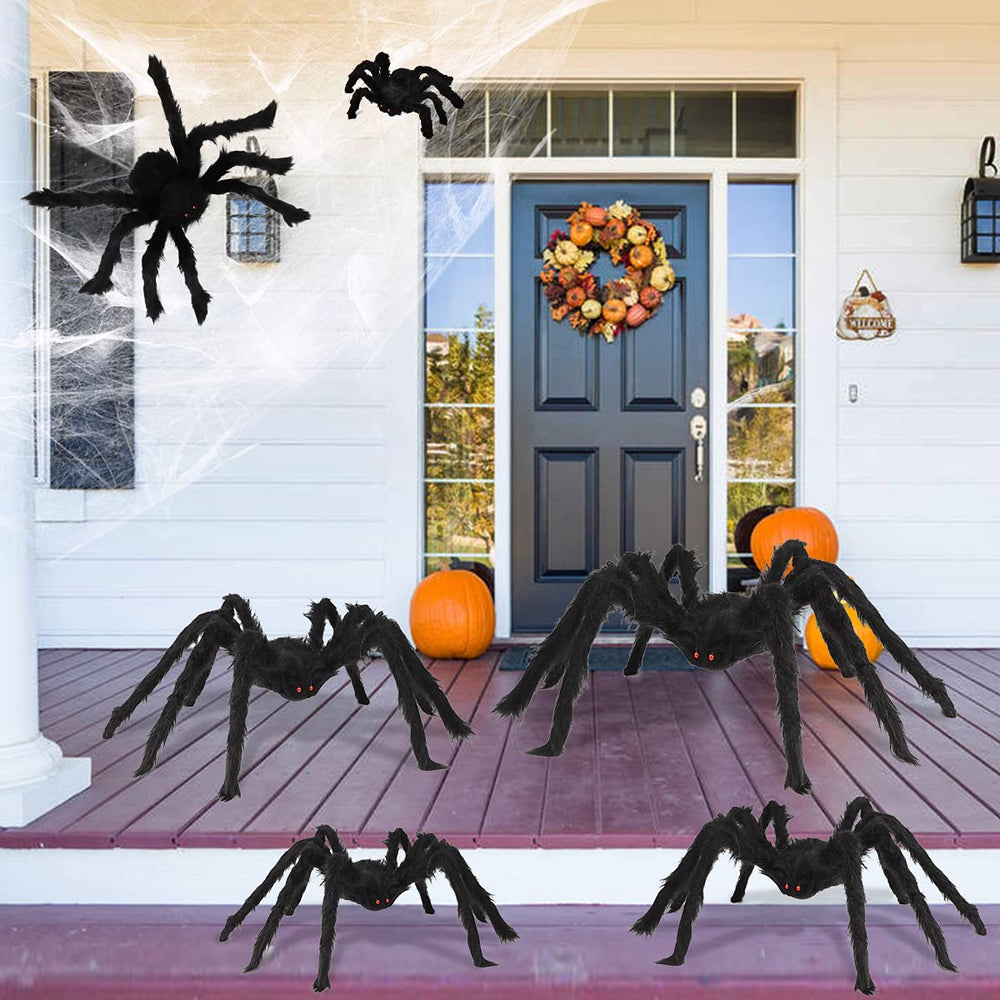Two Boogem Halloween Spiders 50cm in a web setup