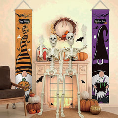 Two CAMIRUS plastic skeletons in a spooky setting