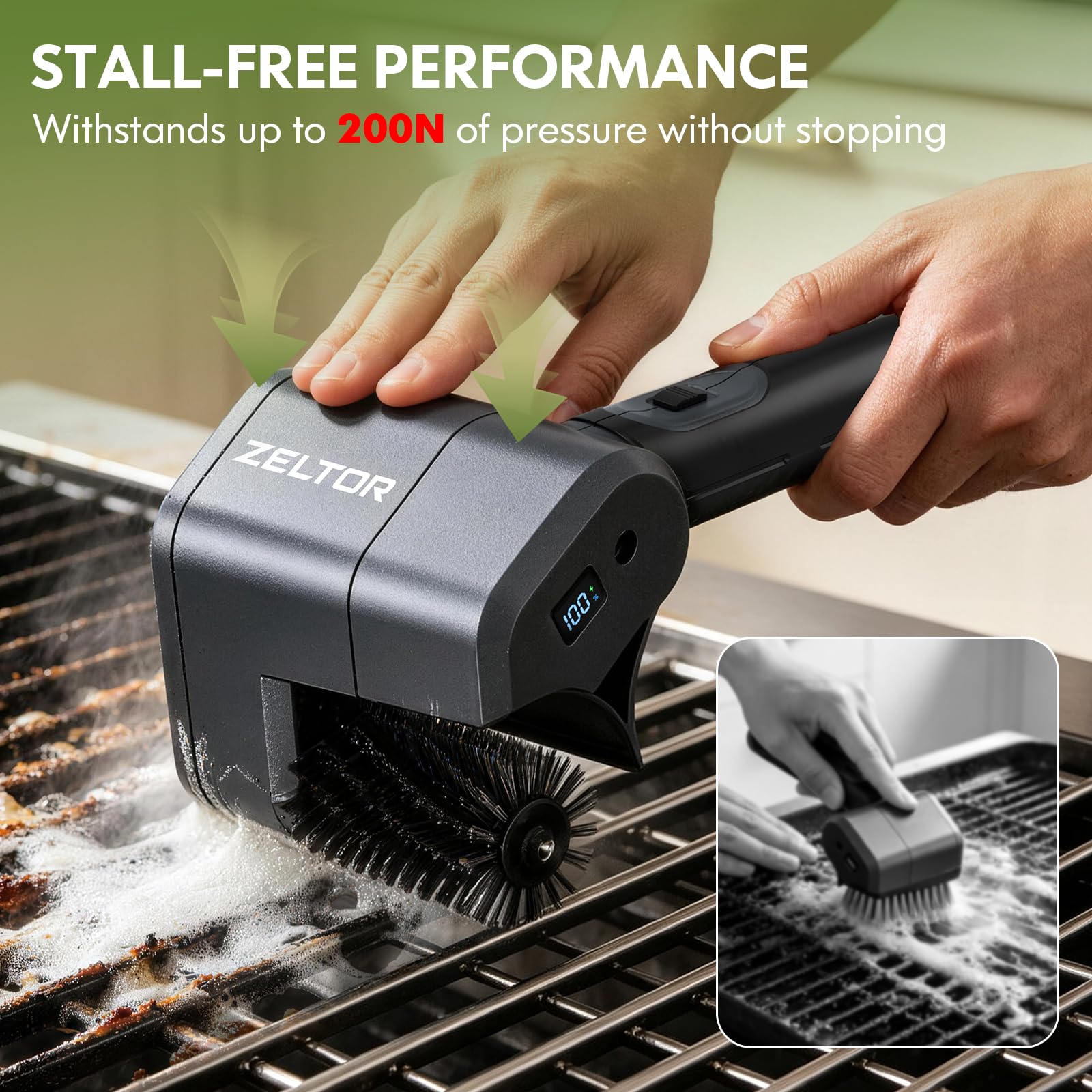 Two cordless electric grill brushes in packaging