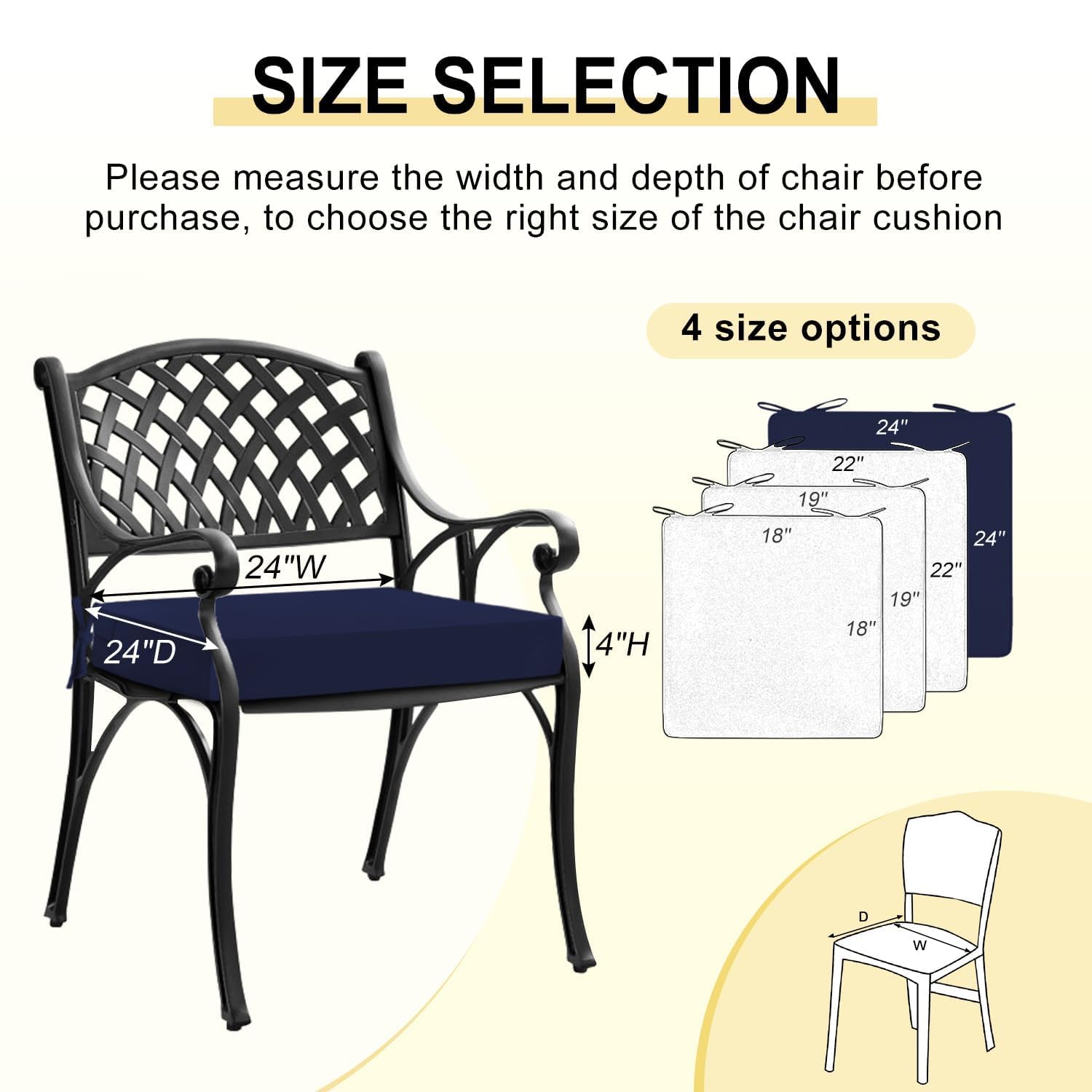 two downluxe chair cushions in navy packaging