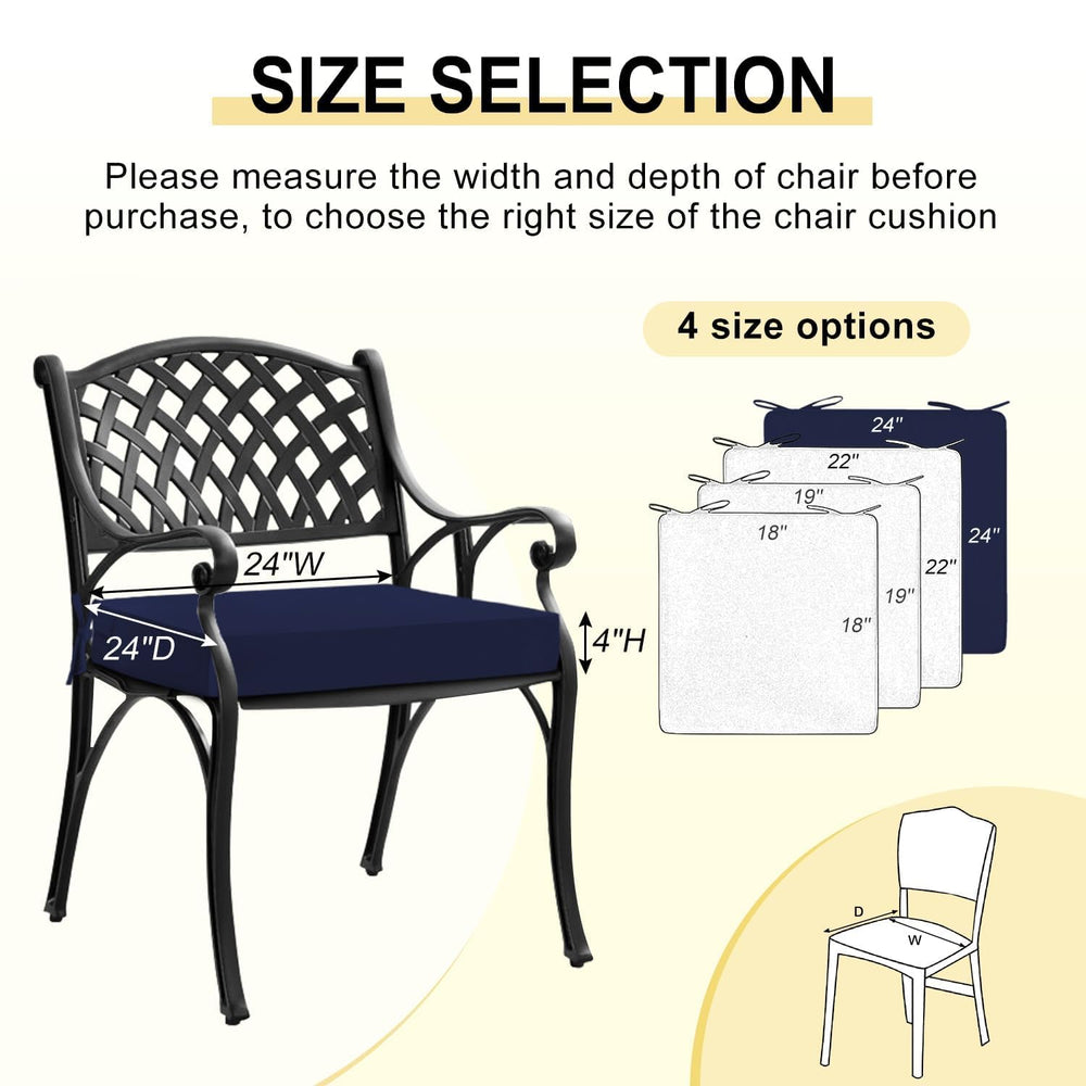 two downluxe chair cushions in navy packaging