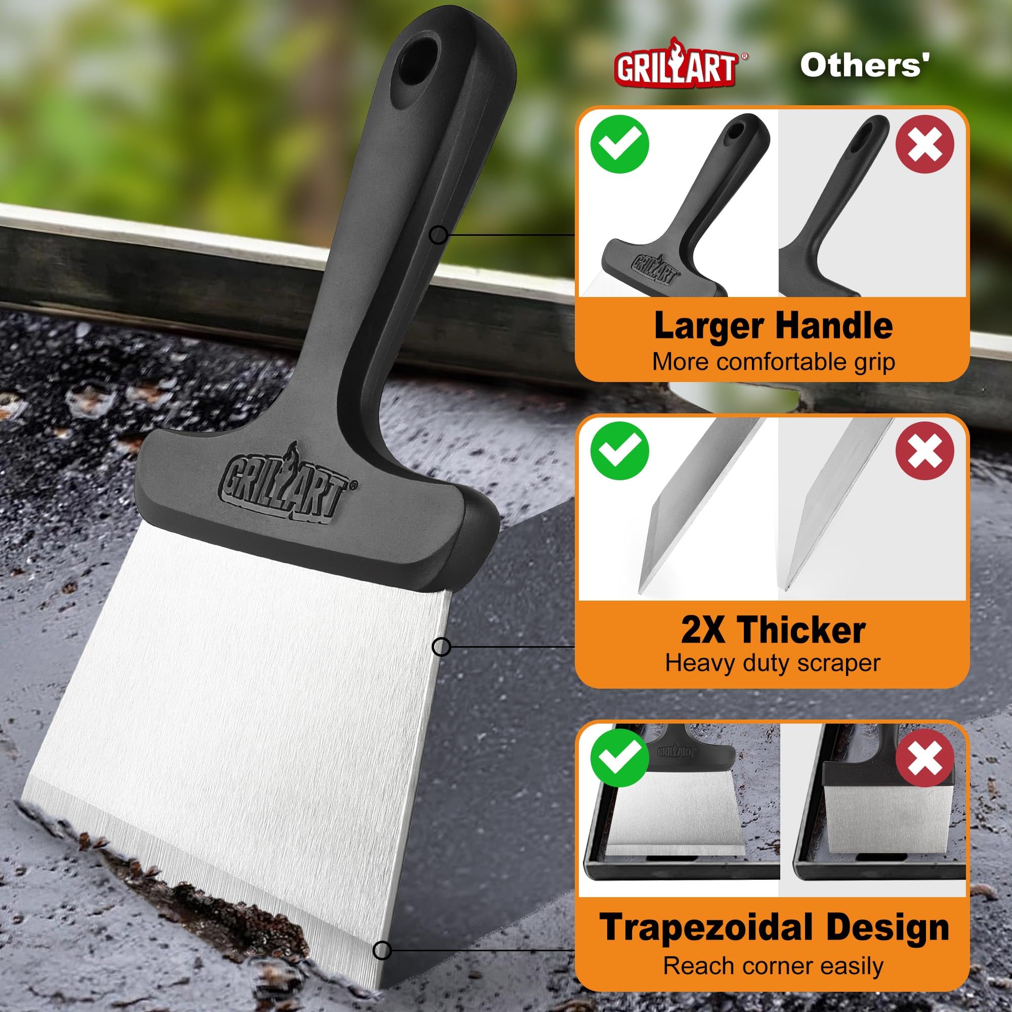 Two ergonomic handles from the GRILLART cleaning kit
