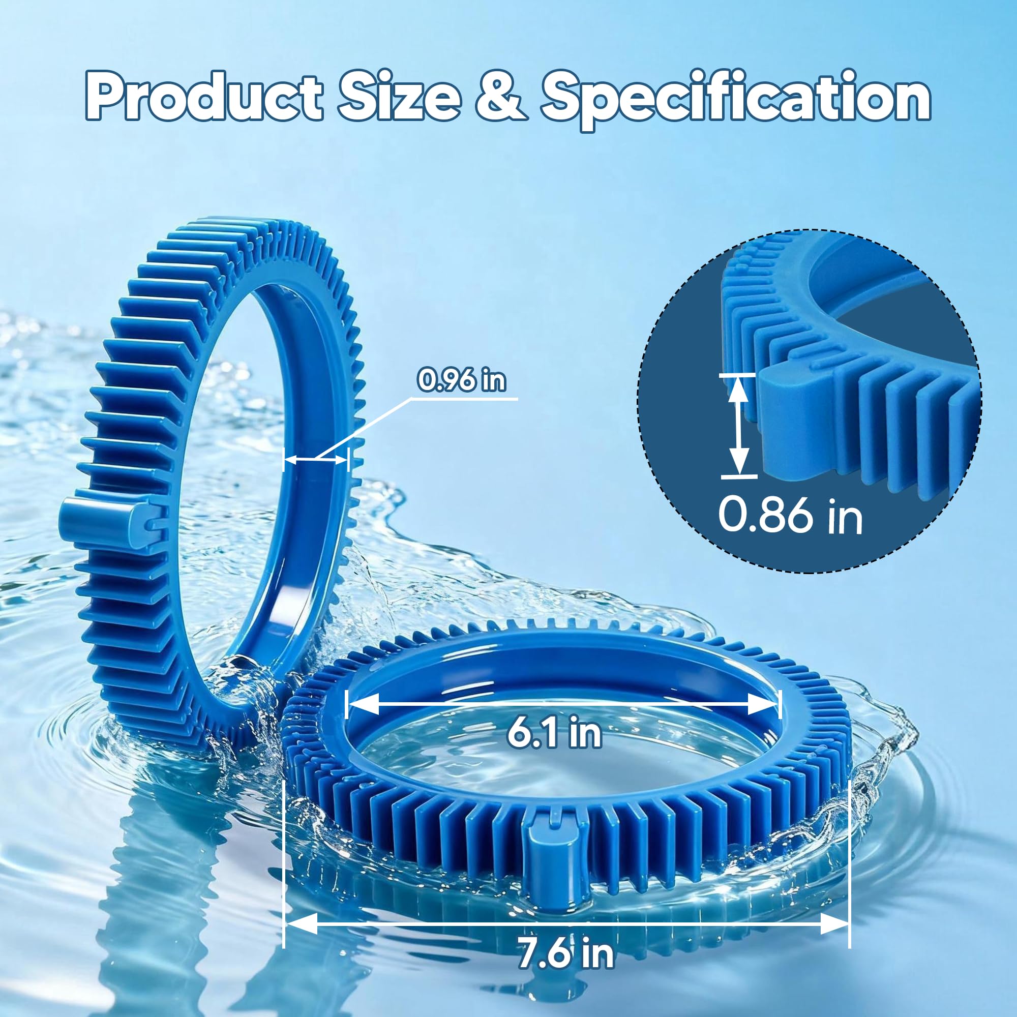 Two Funmit blue front tires for Hayward pool cleaners, on a white background