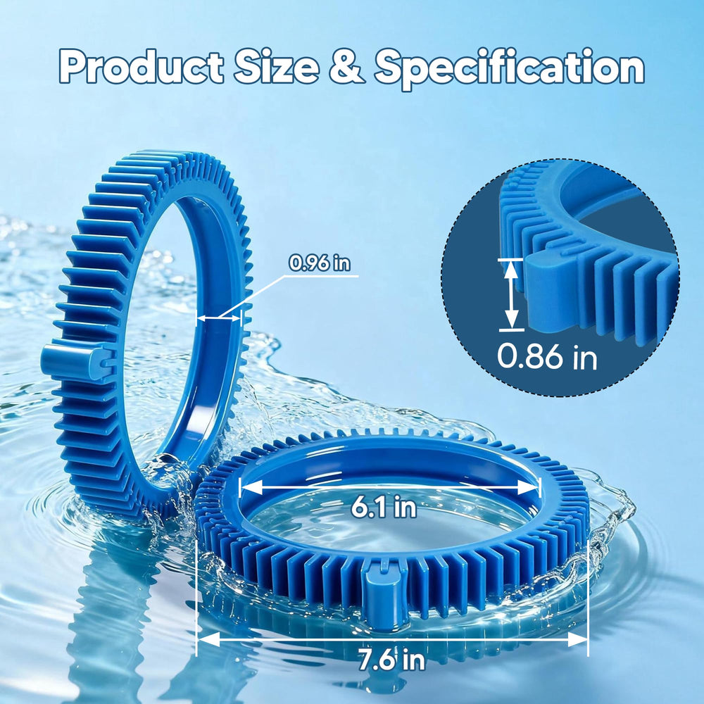 Two Funmit blue front tires for Hayward pool cleaners, on a white background