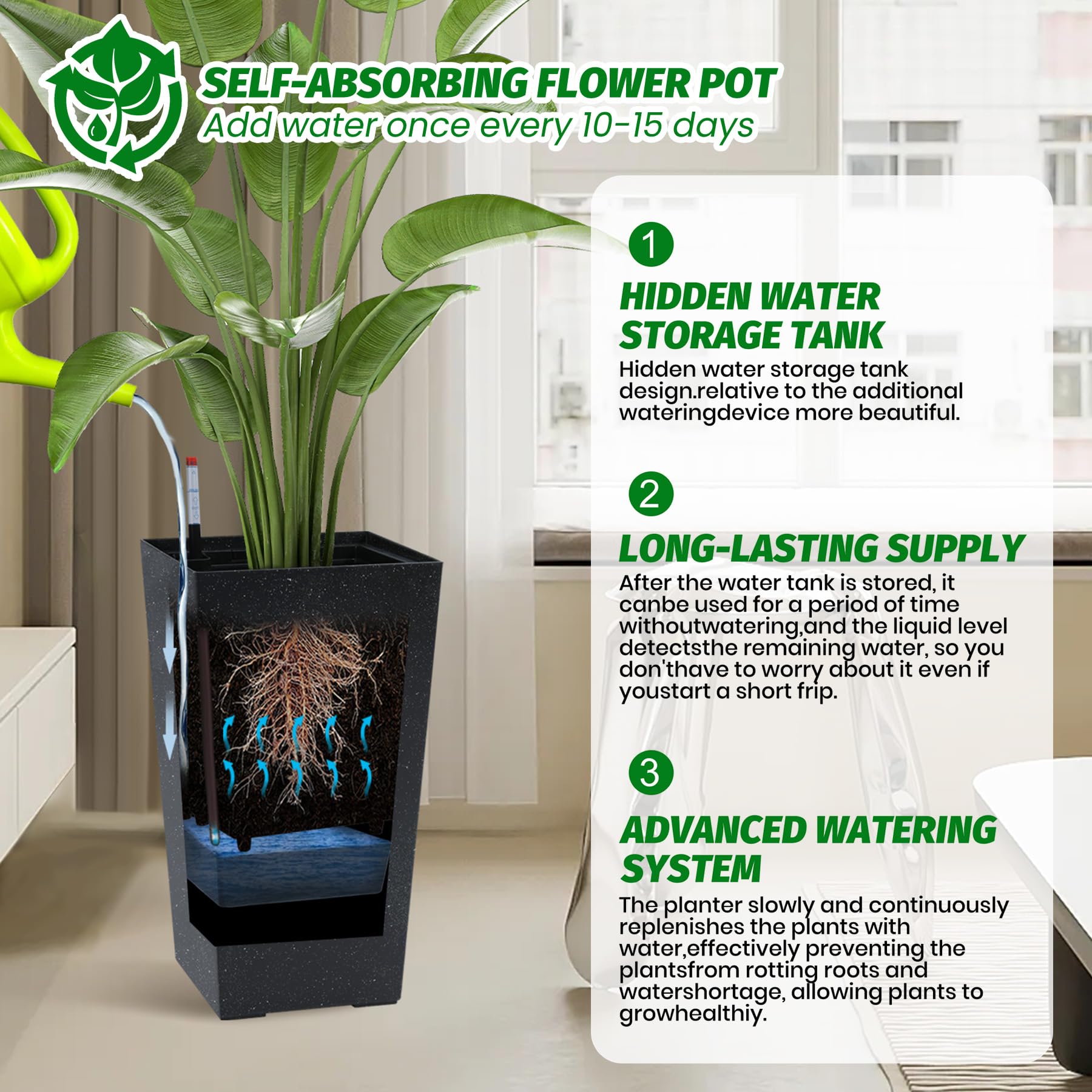 Two Garvee 16-inch planters in outdoor garden setting