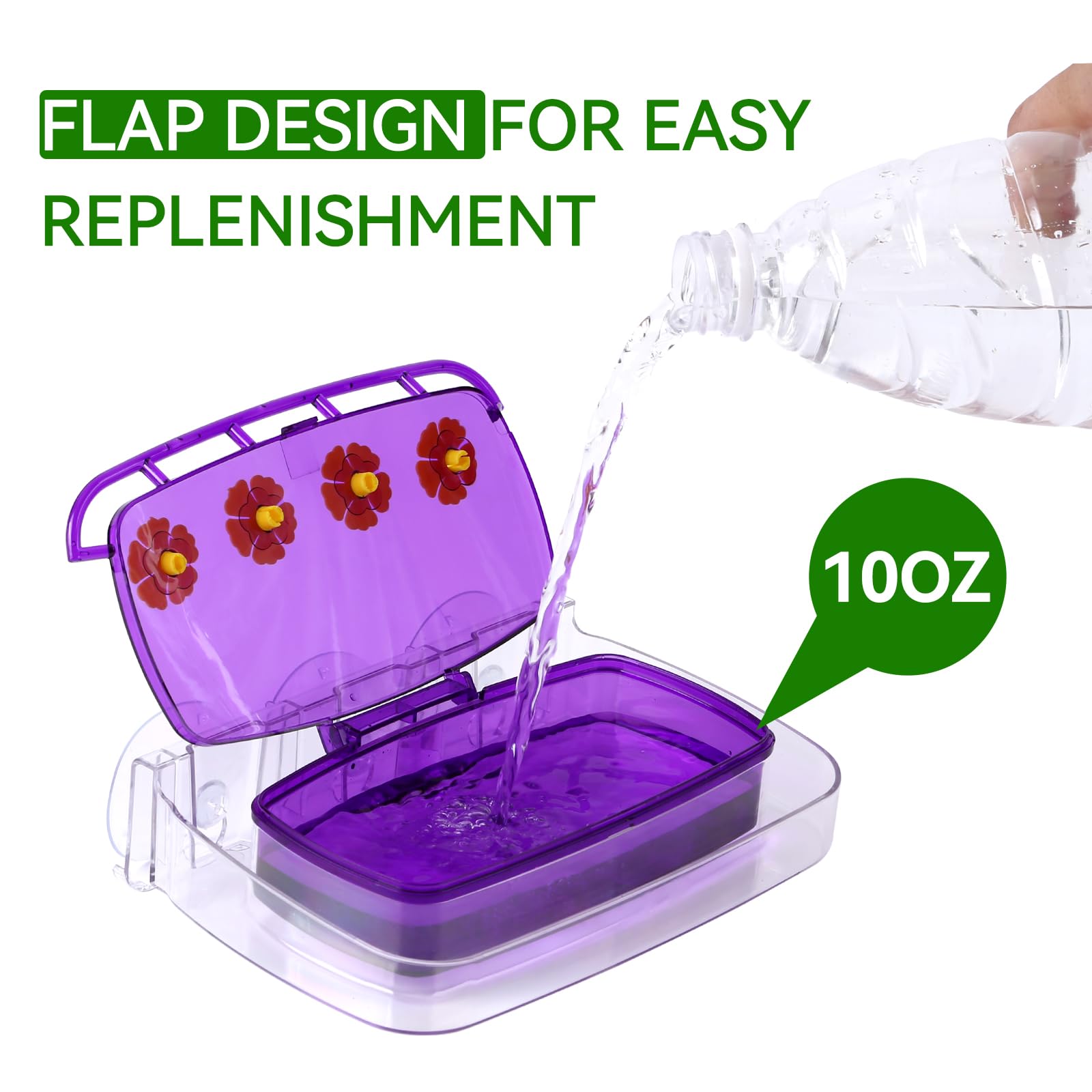 Two HCGADON window hummingbird feeders in purple color
