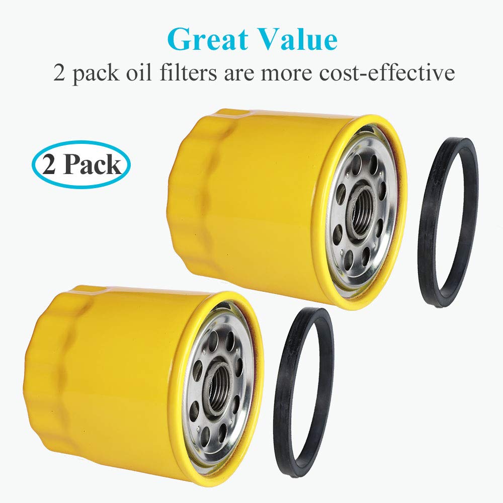 Two HOODELL oil filters next to lawn mower