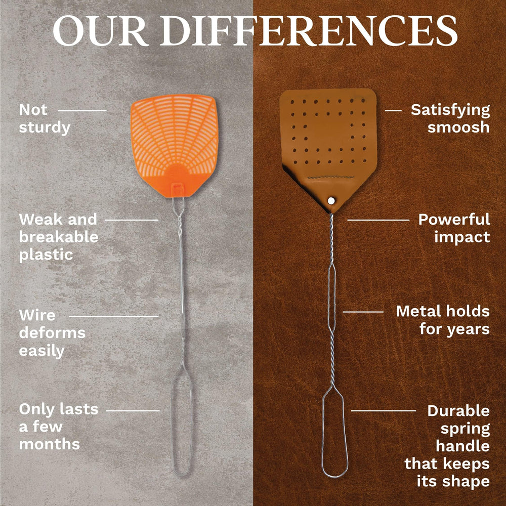 Two Hope Woodworking fly swatters hanging on a wall