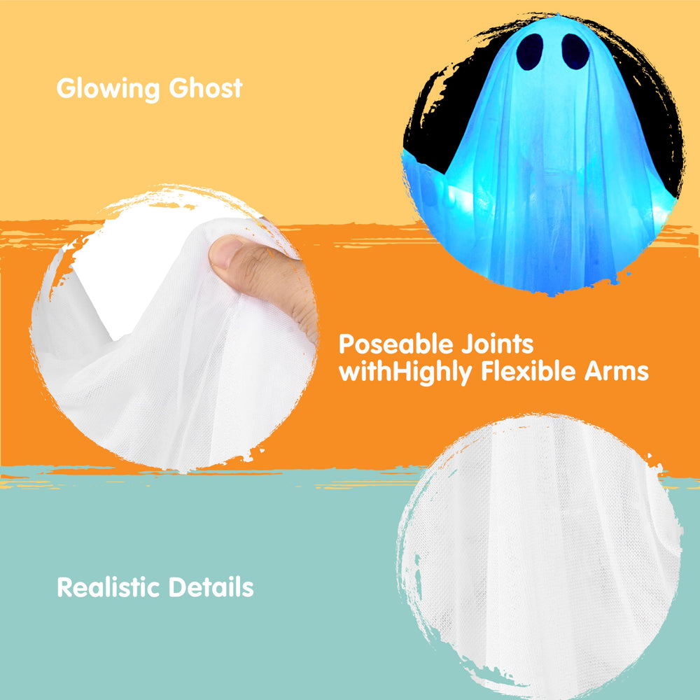 Two JOYIN 35.5-inch ghost decorations hanging outdoors
