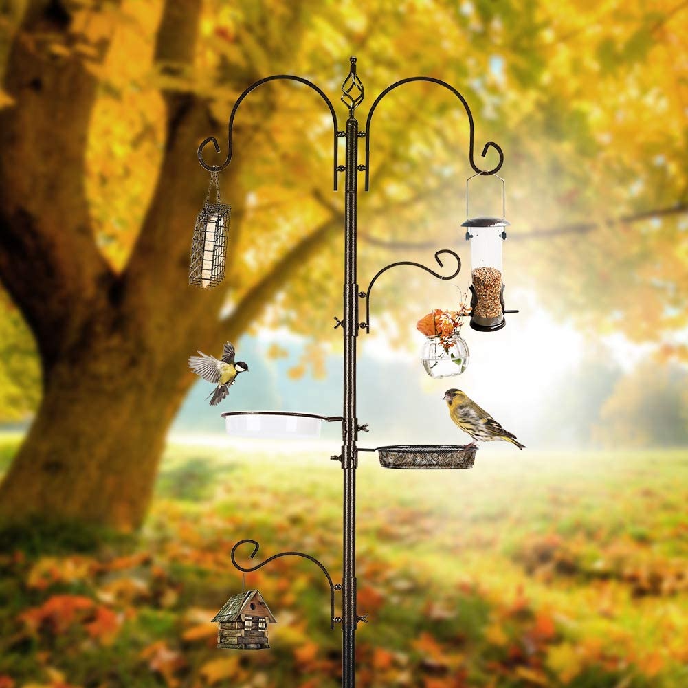 Two large Shepherd hooks on MIXXIDEA bird feeding station